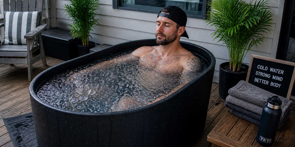 Home setup ice bath using tub for cold therapy pain relief