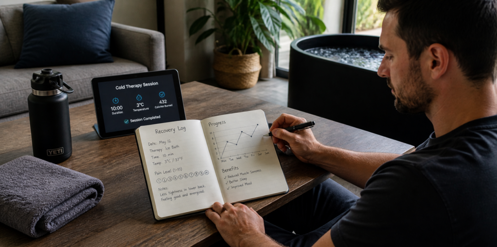 Person tracking recovery and pain levels after cold therapy session